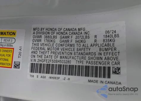 2025 Honda Civic Sport from USA, damaged, VIN 2HGFE2F50SH503280